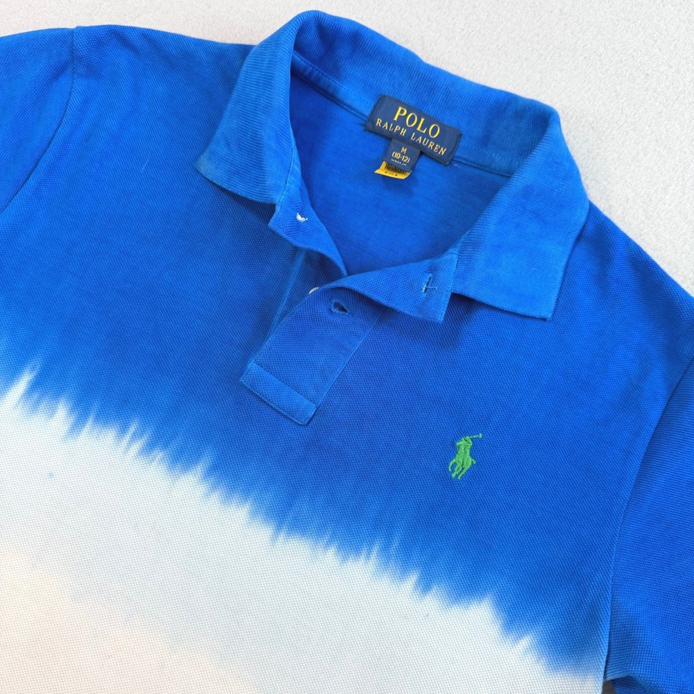 Polo Ralph Lauren Polo Shirt Boys M 10-12 Blue White Orange Dip Dye